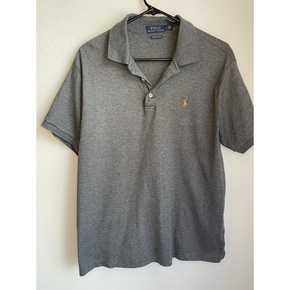Polo Ralph Lauren Men's SZ L Classic Fit Polo Shirt Grey Cotton Pique Pony SS